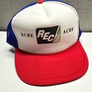 Vintage KCRE Acre Red and Blue Mesh Hat